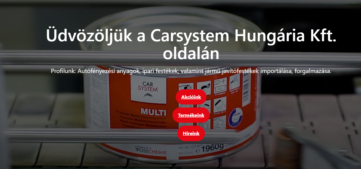 A CarSystem Hungária webes felületének részlete